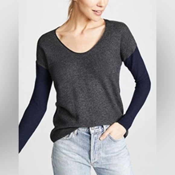 Madewell kimball color block sweater wool alpaca navy and gray women’s s… - Picture 1 of 6
